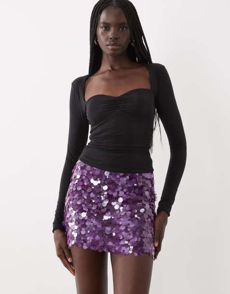 ASOS DESIGN layered sequin mini skirt in purple - view 1