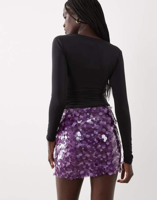 ASOS DESIGN layered sequin mini skirt in purple, 3 of 5