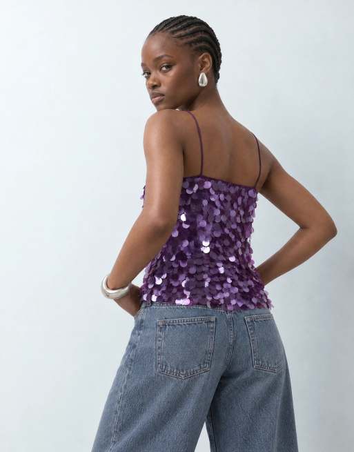 ASOS DESIGN layered sequin square neck cami, 6 of 9