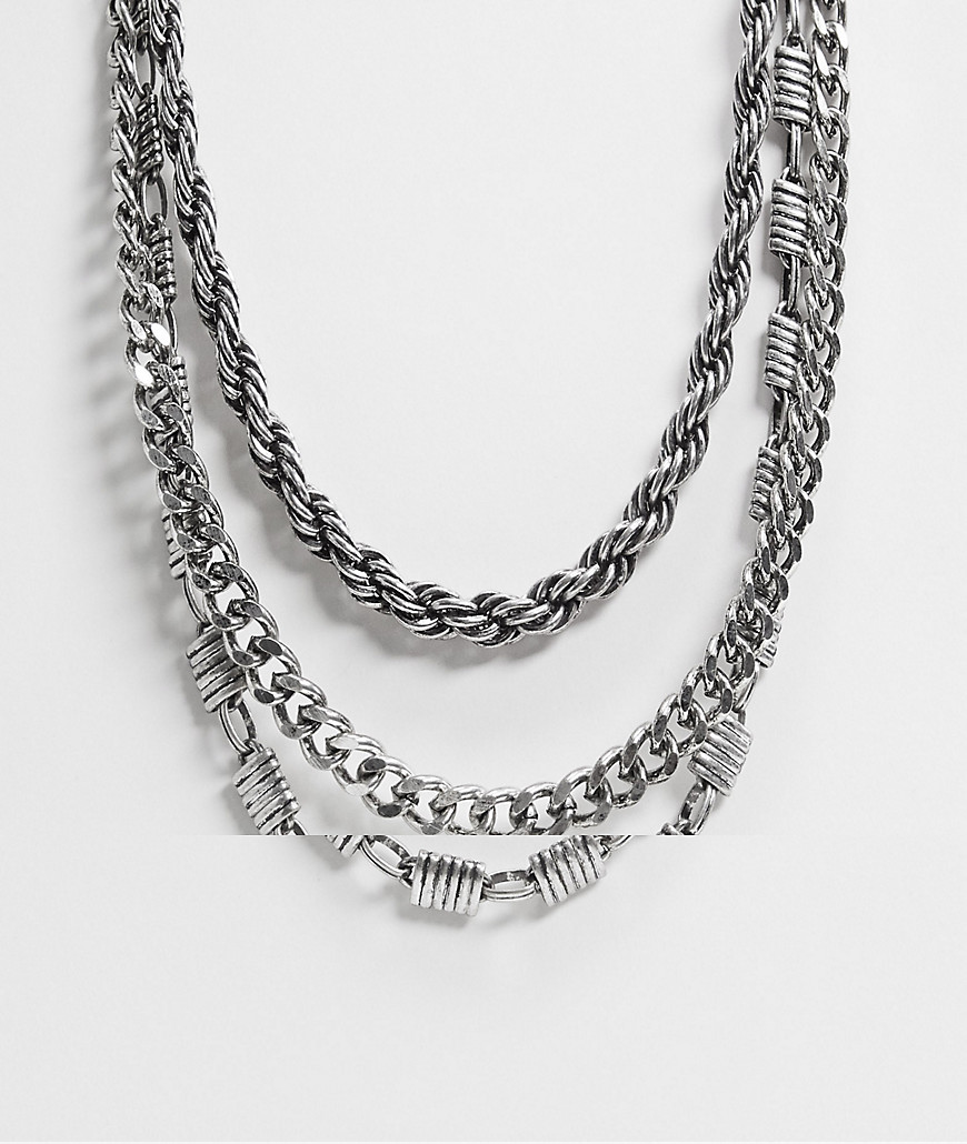 ASOS DESIGN layered short chunky neckchain in burnished silver tone