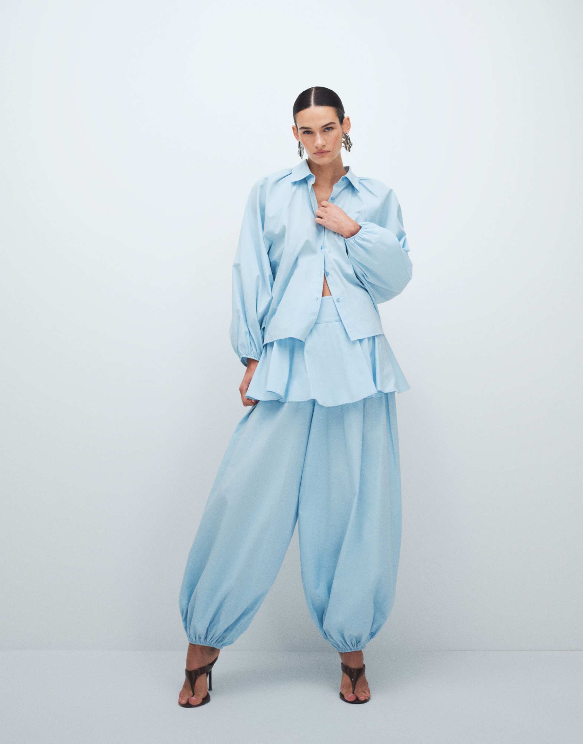 asos design layered skirt balloon pants in powder blue