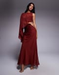 [ASOS DESIGN] ASOS DESIGN layered sleeve overlay maxi dress with draped skirt in chocolate-Brown 8 Chocolate