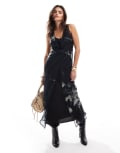 [ASOS DESIGN] ASOS DESIGN layered wrap over chiffon midi dress in smoke print-Multi 6 BLACK SMOKE PRINT