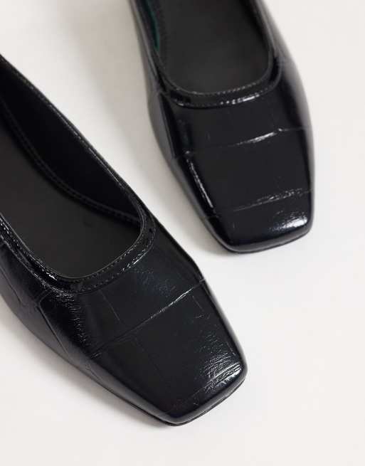 ASOS DESIGN Layla ballerina's met vierkante neus in zwart croco, 4 van 4