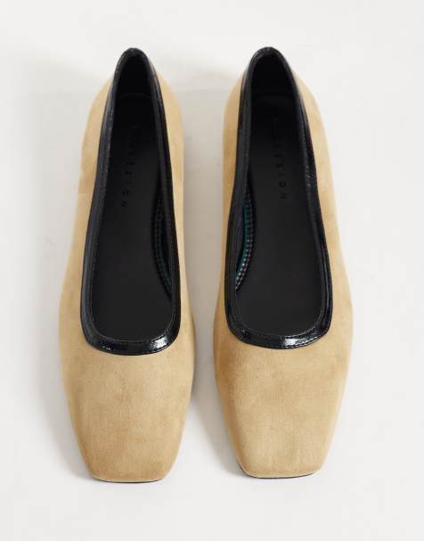ASOS DESIGN Layla ballerinaskor med fyrkantig tå i sandfärgad suedette och svart - view 1