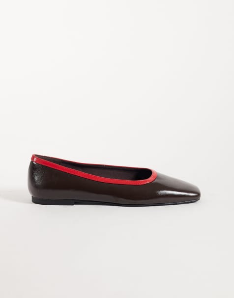 ASOS DESIGN Layla ballerine a punta squadrata in cioccolato e rosso - view 1