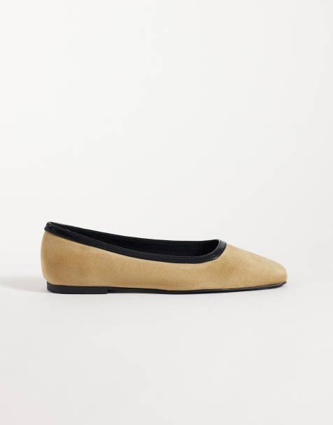 ASOS DESIGN Layla ballerine a punta squadrata in suedette sabbia e nero - view 1