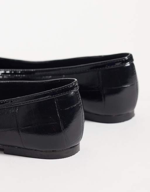 ASOS DESIGN Layla ballerine a punta squadrata nere effetto coccodrillo, 3 di 4