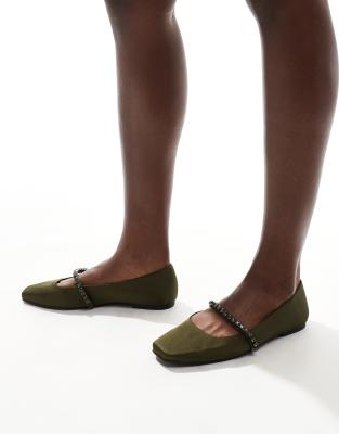 Asos Design Layla Embellished Mary Jane Ballet Flat In Green