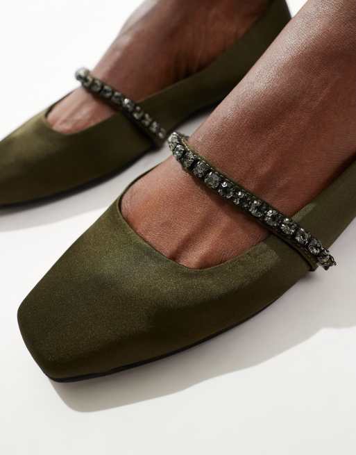 ASOS DESIGN - Layla - Versierde Mary Jane ballerina's in olijfgroen, 2 van 4