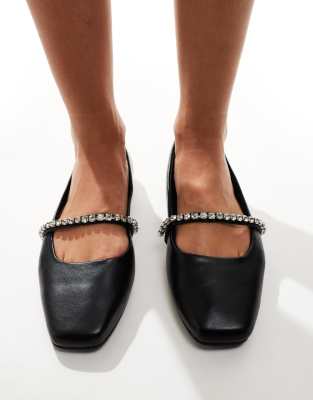 ASOS DESIGN - Layla - Verzierte Mary-Jane-Ballerinas in Schwarz