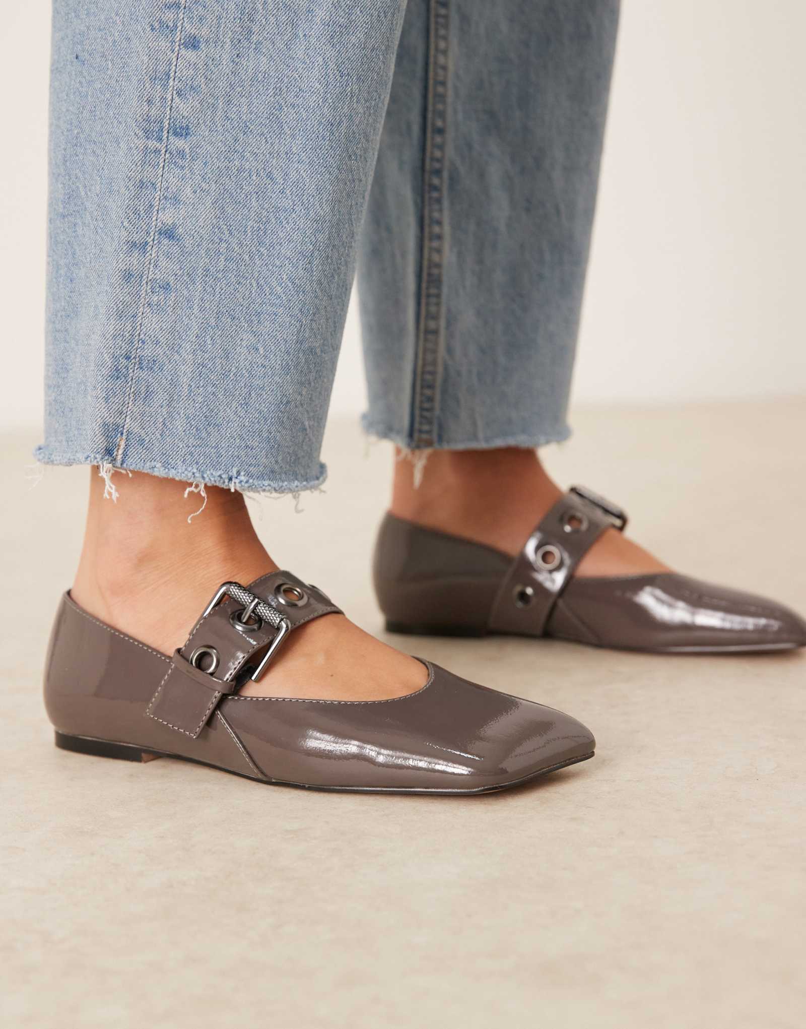 Серые балетки mary jane с угловатым носком от ASOS DESIGN Lazarus
