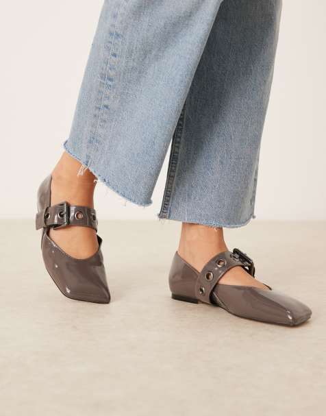 ASOS DESIGN Lazarus angular toe mary jane ballets in grey - view 1
