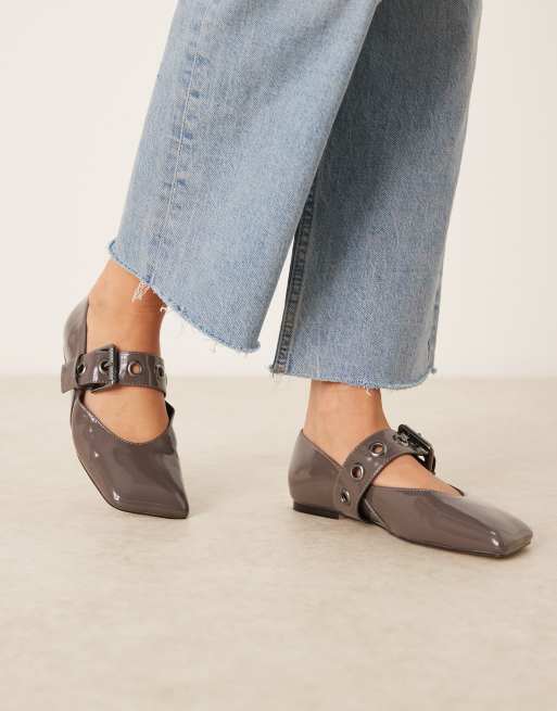 ASOS DESIGN Lazarus angular toe mary jane ballets in grey