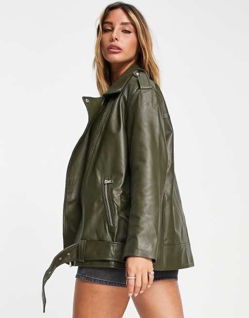 ASOS DESIGN - Læderjakke i kakigrøn, 2 af 4