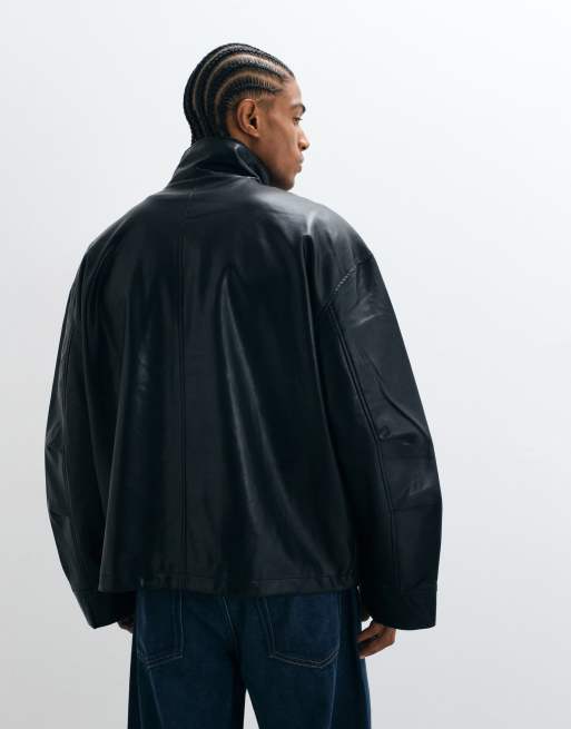 ASOS DESIGN læderlook bomberjakke i sort, 3 af 5