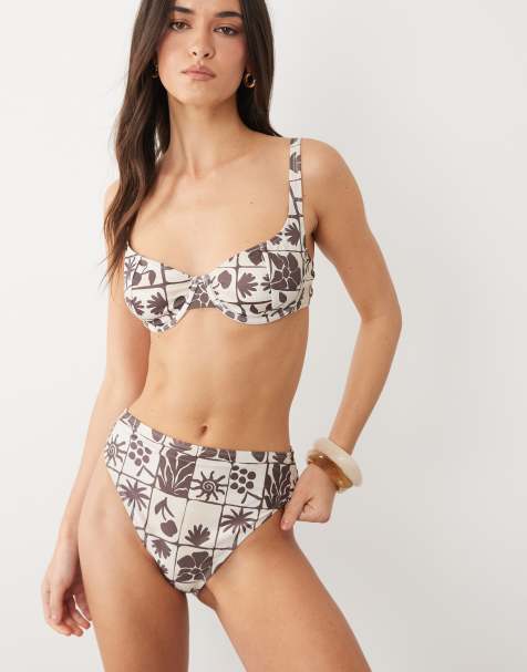 ASOS DESIGN – Lea Azores – Bikinihose mit hohem Beinausschnitt, hohem Bund und Schalmuster - view 1