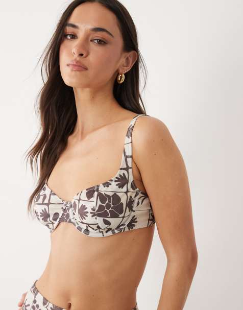 ASOS DESIGN Lea underwire balconette bikini top in scarf print - view 1