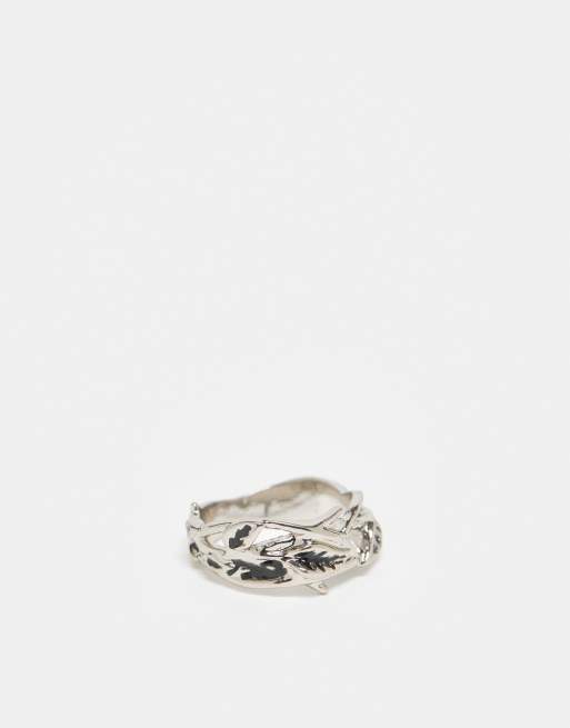  ASOS DESIGN leaf design ring in silver tone