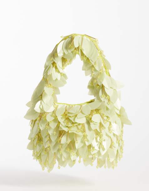 ASOS DESIGN leaf embellished clutch bag in buttermilk - view 1