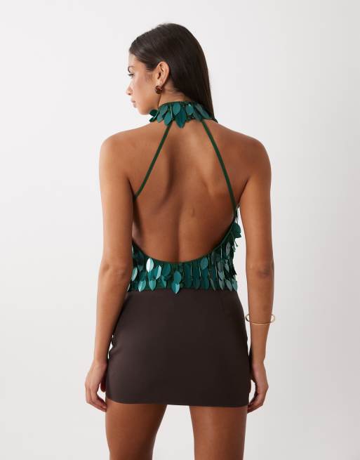 ASOS DESIGN leaf embellished halter top in green, 4 of 4