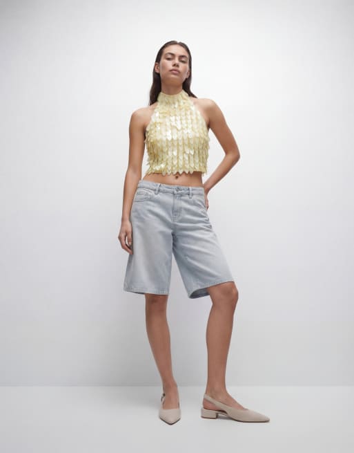 ASOS DESIGN leaf embellished halter top in yellow, 8 of 11