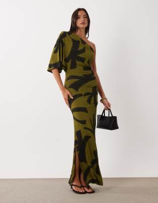 Asos Design Leaf Print Midi Dress In Multi