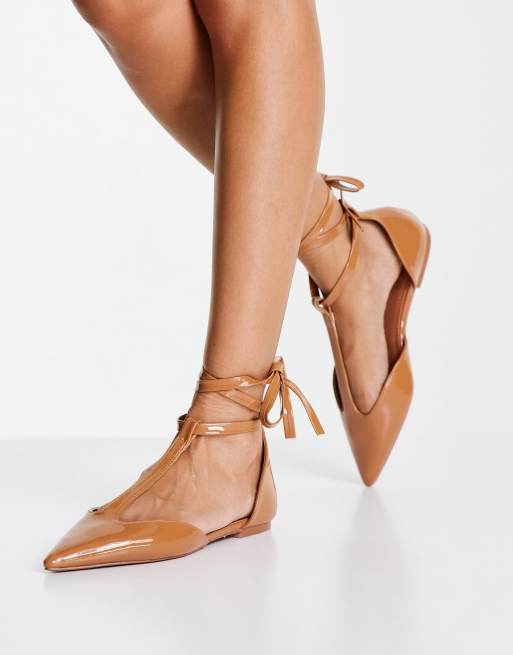 Tan lace hot sale up flats