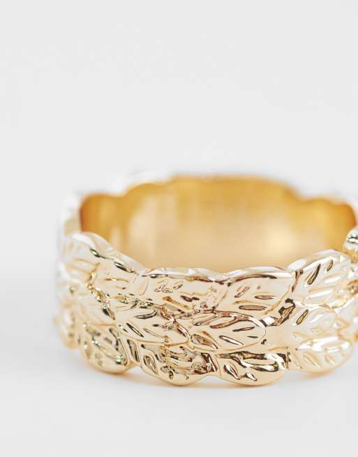 ASOS DESIGN leaf texture ring in gold, 2 of 3