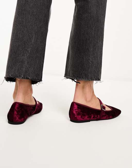 ASOS DESIGN – League – Mary-Jane-Ballerinas aus Samt in Burgunderrot, 3 von 4