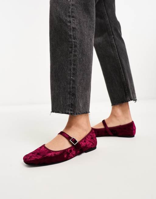 ASOS DESIGN – League – Mary-Jane-Ballerinas aus Samt in Burgunderrot, 4 von 4