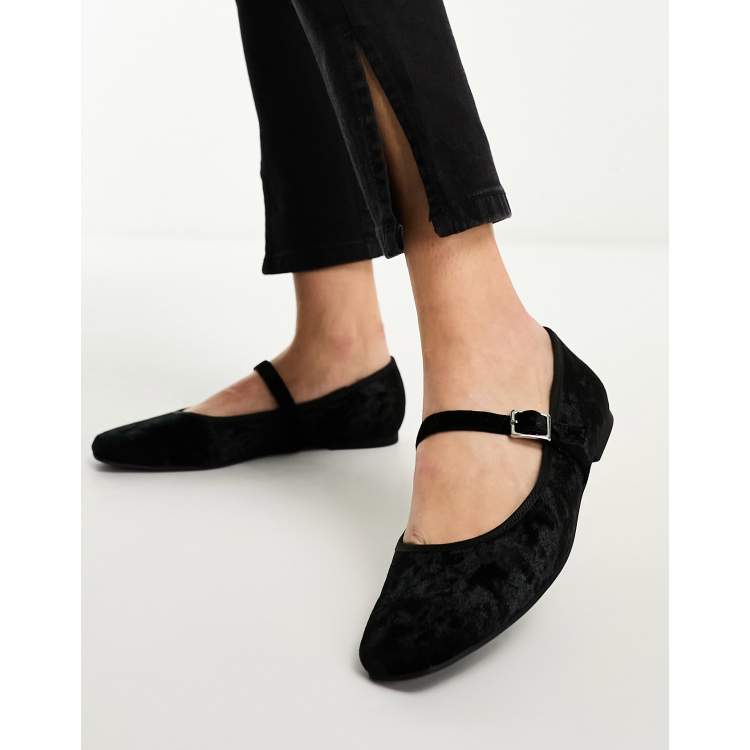 Black velvet flat store shoes