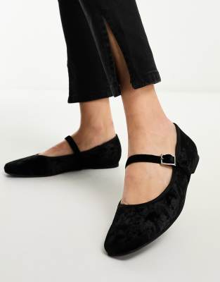 Asos Design League Velvet Mary Jane Ballet Shoes In Black In White