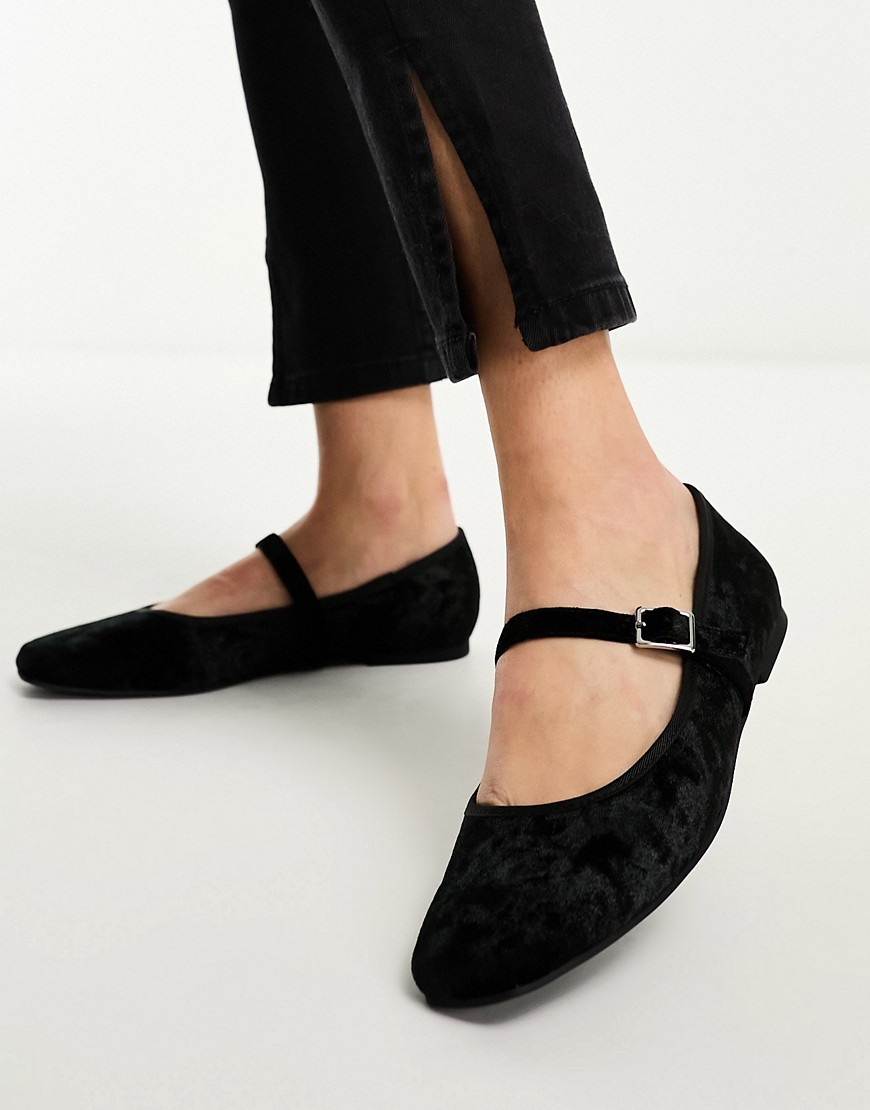 Asos Design League Velvet Mary Jane Ballet Shoes In Black