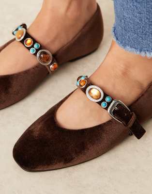 Asos Design Leah Embellished Mary Jane Ballets In Blue