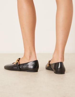 Asos Design Leah Flower Trim Mary Jane Ballet Flats In Black