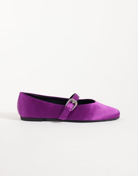 ASOS DESIGN Leah Mary Jane-ballerinaer i lilla satin - view 1