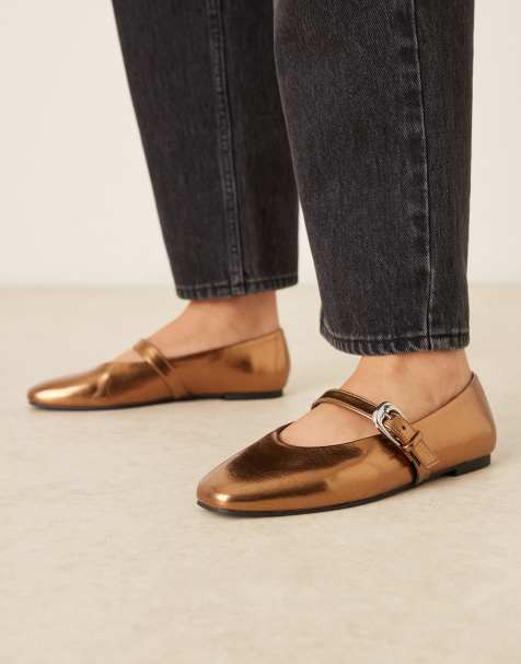 ASOS DESIGN – Leah – Mary-Jane-Ballerinas in Bronze - view 1