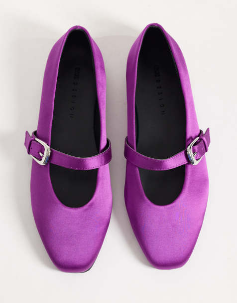 ASOS DESIGN Leah Mary Jane ballerina's in paarse satijn - view 1