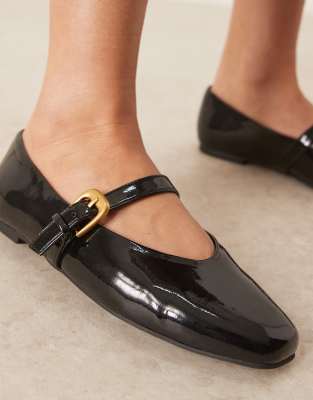 Asos Design Wide Fit Leah Mary Jane Ballet Flats In Black