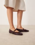 [ASOS DESIGN] ASOS DESIGN Leah mary jane ballet flats in brown patent 42 Brown patent
