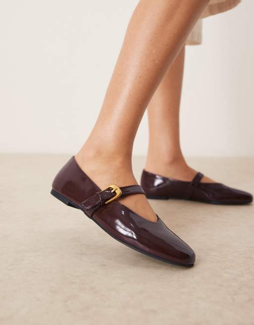 ASOS DESIGN Leah mary jane ballet flats in brown patent