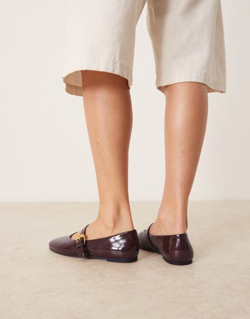 ASOS DESIGN Leah mary jane ballet flats in brown patent