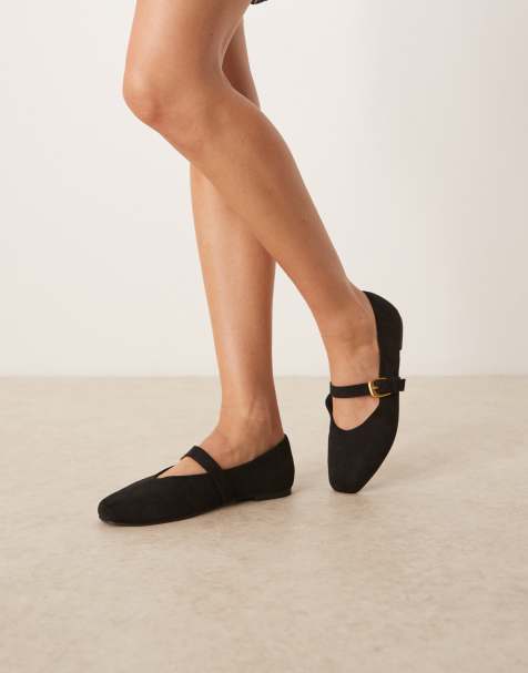 ASOS DESIGN Leah mary jane ballets in black suedette - view 1