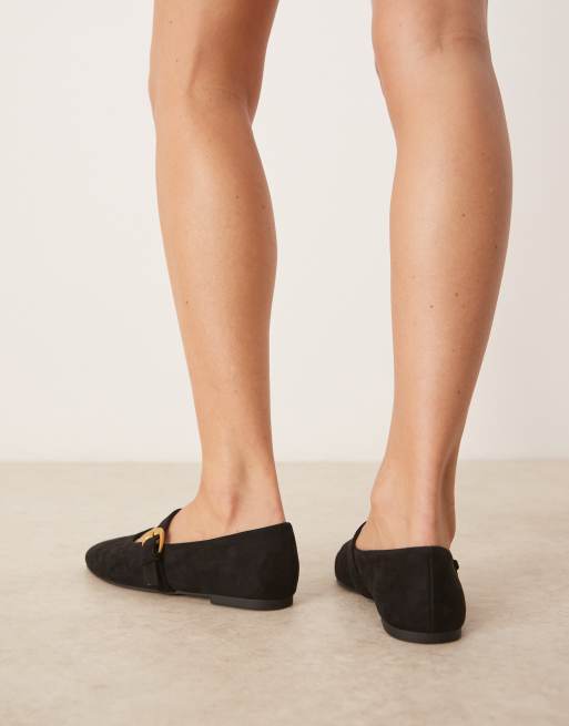 ASOS DESIGN Leah mary jane ballets in black suedette
