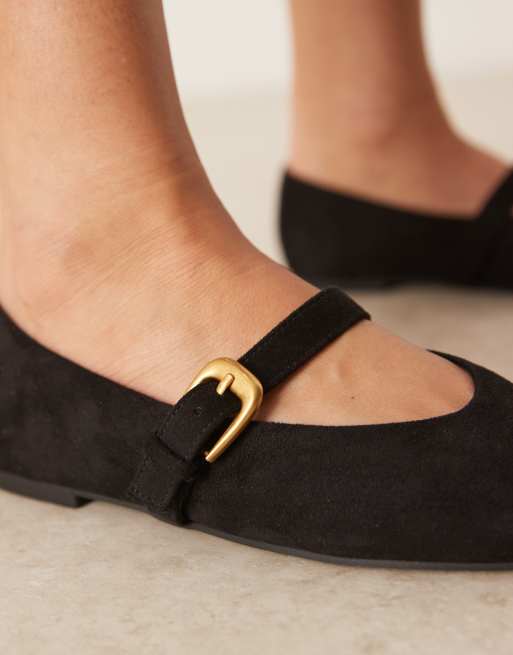 ASOS DESIGN Leah mary jane ballets in black suedette