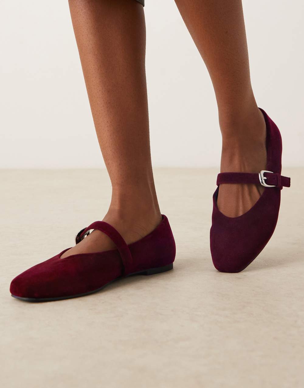 ASOS DESIGN Leah mary jane ballets in burgundy velvet