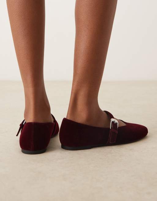 ASOS DESIGN Leah mary jane ballets in burgundy velvet