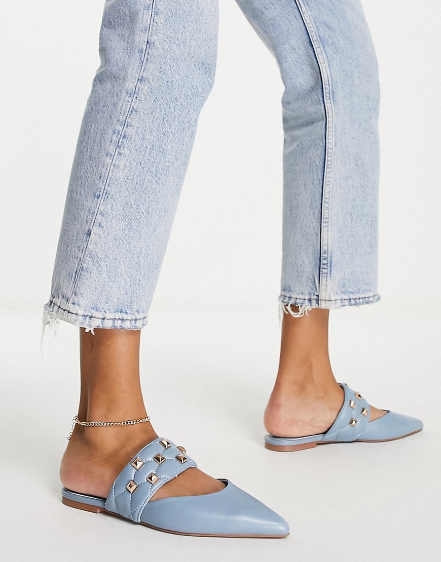 ASOS DESIGN Leah studded point ballet mules in blue
