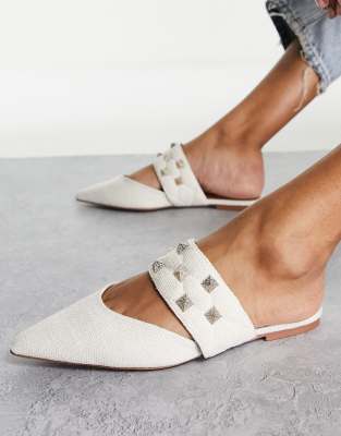 Asos Design Leah Studded Point Ballet Mules In Natural Fabrication-neutral